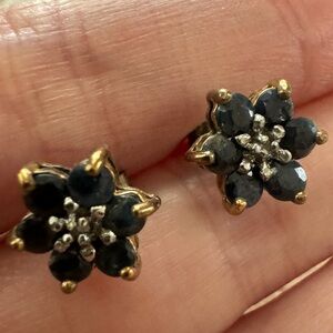 Faux, sapphire flower earrings